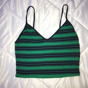 Green Striped Crop Tank